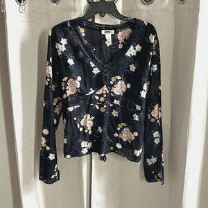 Old Navy Womens Top Size XL Black Floral Dark Romantic Babydoll Whimsigoth 17122